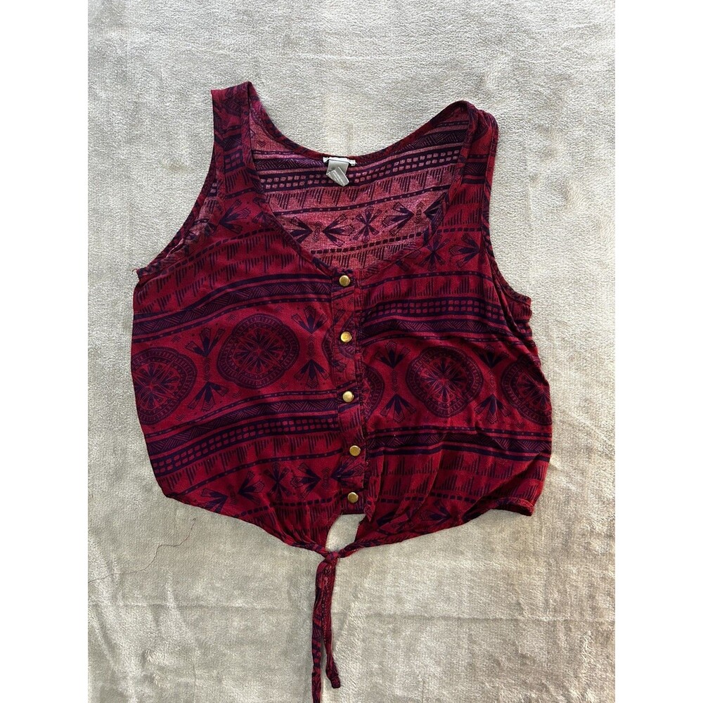 Y2K Charlotte Russe Cropped Top Tie Front red boho Aztec print Size s